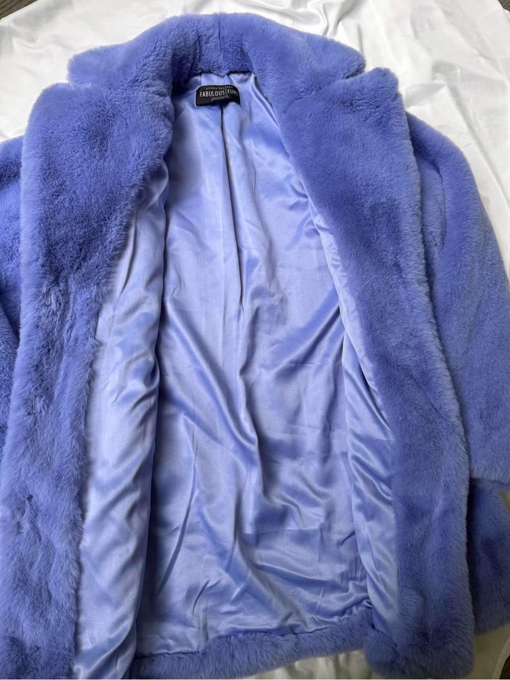 Donna Salyers Fabulous Furs Faux Fur Coat L Periwinkle Blue Plush Oversized - Picture 11 of 16